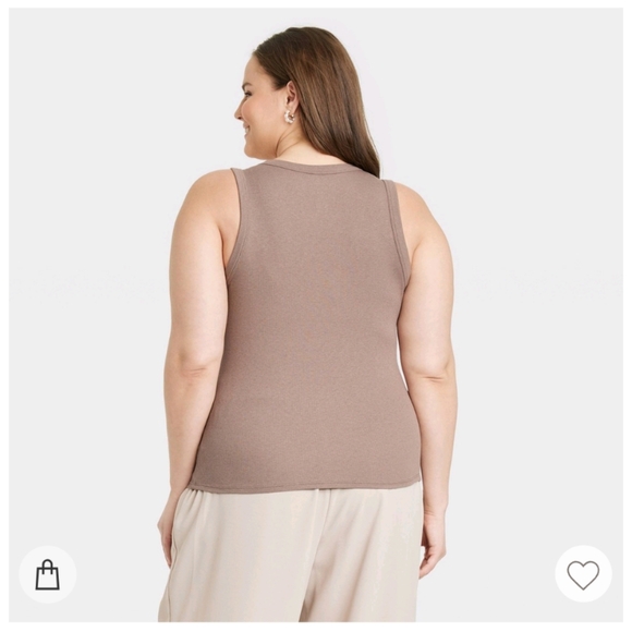 A New Day Slim Fit Ribbed High Neck Tank Top Brown Size Medium - Picture 3 of 3